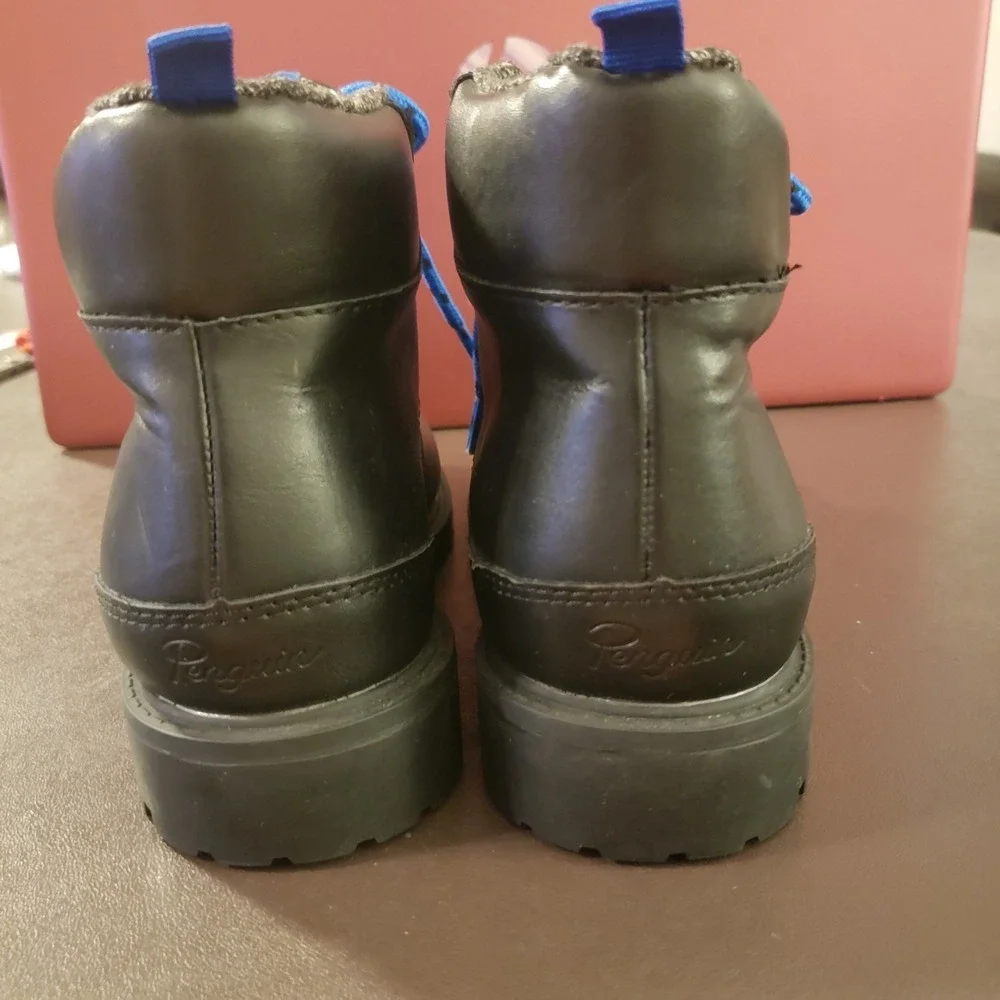 Original Penguin By Munsingwear Kids US 1 Black Leather Lace Up Boots Hiking